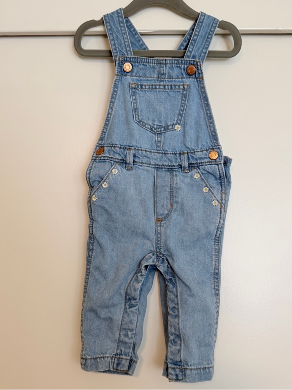 Old Navy Light Blue Denim Overalls with Daisy Embroidery